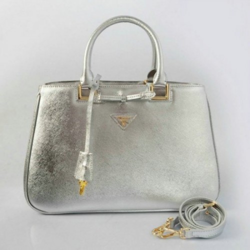 Bow Tote Borse Prada Saffiano pelle di vitello Argento Roma